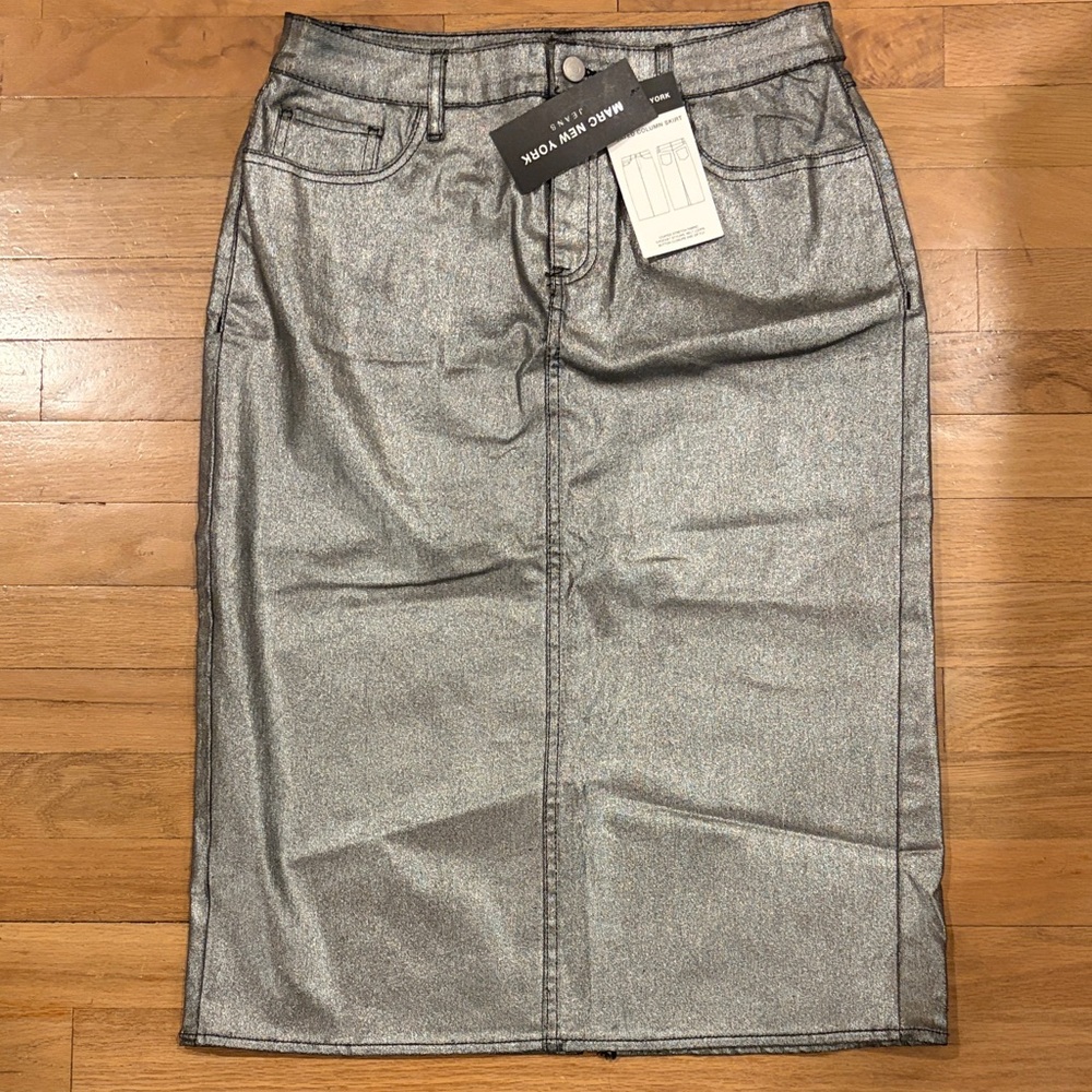 Marc New York Shimmering Silver Pencil Skirt